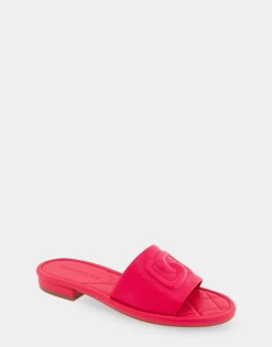 Comfortable Women's Debossed Chain Link Slide Sandal in Virtual Pink Leather