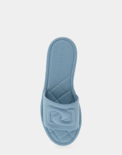 Comfortable Women's Debossed Chain Link Slide Sandal in Dusty Blue Leather