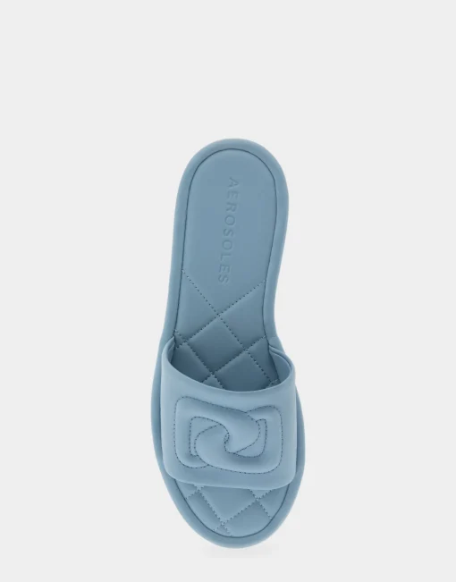 Comfortable Women's Debossed Chain Link Slide Sandal in Dusty Blue Leather