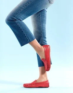 Comfortable Women's Driver in Racing Red Leather