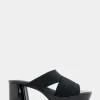 Comfortable Women's Elastic Slide Platform Sandal in Black Elastic Elastic Fabric