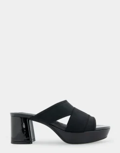 Comfortable Women's Elastic Slide Platform Sandal in Black Elastic Elastic Fabric