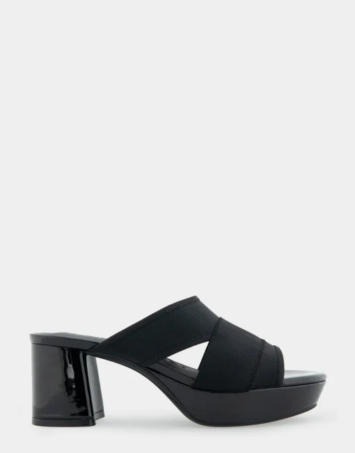 Comfortable Women's Elastic Slide Platform Sandal in Black Elastic Elastic Fabric
