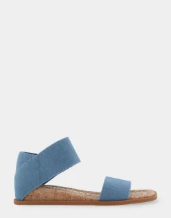 Comfortable Women's Elastic Banded Mini Wedge Sandal in Denim Fabric Denim Fabric