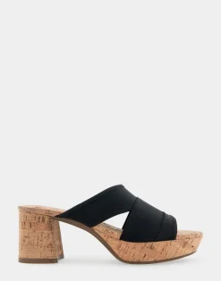 Comfortable Women's Elastic Slide Platform Sandal in Black Elastic Combo Elastic Fabric