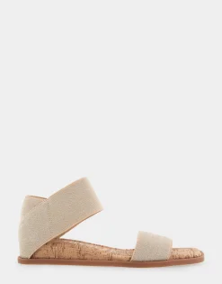 Comfortable Women's Elastic Banded Mini Wedge Sandal in Soft Gold Elastic Fabric