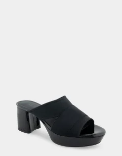 Comfortable Women's Elastic Slide Platform Sandal in Black Elastic Elastic Fabric