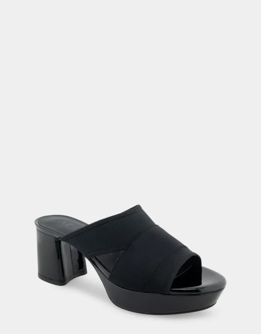 Comfortable Women's Elastic Slide Platform Sandal in Black Elastic Elastic Fabric