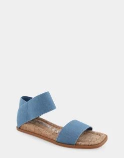 Comfortable Women's Elastic Banded Mini Wedge Sandal in Denim Fabric Denim Fabric