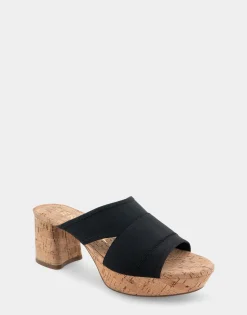 Comfortable Women's Elastic Slide Platform Sandal in Black Elastic Combo Elastic Fabric