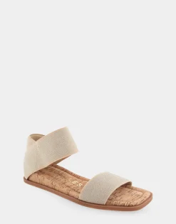 Comfortable Women's Elastic Banded Mini Wedge Sandal in Soft Gold Elastic Fabric