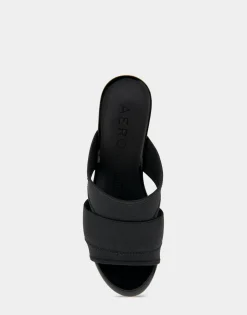 Comfortable Women's Elastic Slide Platform Sandal in Black Elastic Elastic Fabric