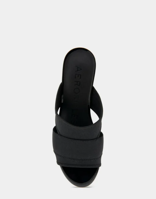 Comfortable Women's Elastic Slide Platform Sandal in Black Elastic Elastic Fabric
