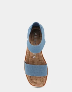 Comfortable Women's Elastic Banded Mini Wedge Sandal in Denim Fabric Denim Fabric