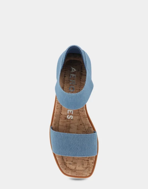 Comfortable Women's Elastic Banded Mini Wedge Sandal in Denim Fabric Denim Fabric