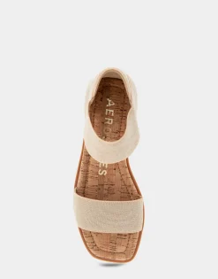 Comfortable Women's Elastic Banded Mini Wedge Sandal in Soft Gold Elastic Fabric