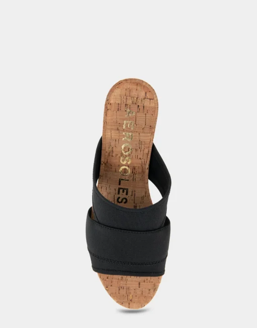 Comfortable Women's Elastic Slide Platform Sandal in Black Elastic Combo Elastic Fabric