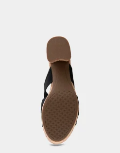 Comfortable Women's Elastic Slide Platform Sandal in Black Elastic Combo Elastic Fabric