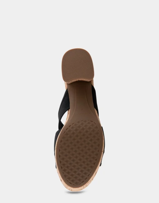 Comfortable Women's Elastic Slide Platform Sandal in Black Elastic Combo Elastic Fabric