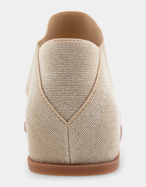 Comfortable Women's Elastic Banded Mini Wedge Sandal in Soft Gold Elastic Fabric