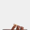 Comfortable Women's Fisherman Flat Slide Sandal in Gingerbread Leather
