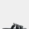 Comfortable Women's Fisherman Flat Slide Sandal in Black Leather
