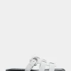 Comfortable Women's Fisherman Flat Slide Sandal in White Leather