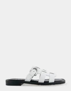 Comfortable Women's Fisherman Flat Slide Sandal in White Leather