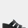 Comfortable Women's Fisherman Mid Wedge Slide in Black Faux Leather