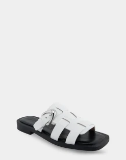 Comfortable Women's Fisherman Flat Slide Sandal in White Leather