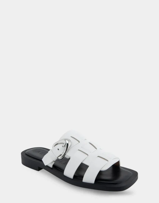 Comfortable Women's Fisherman Flat Slide Sandal in White Leather