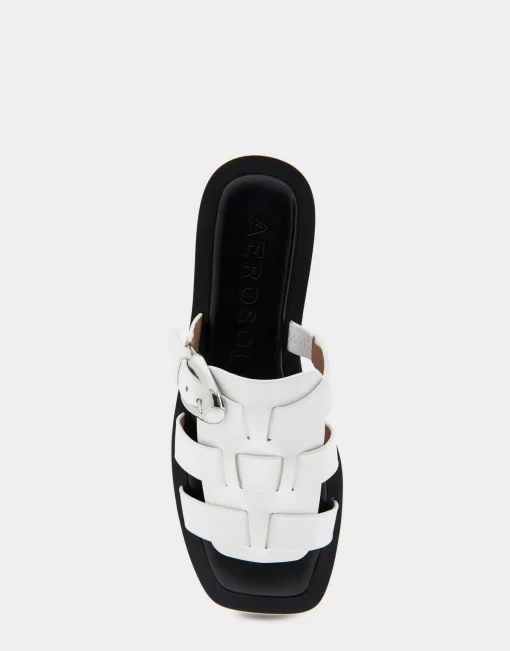 Comfortable Women's Fisherman Flat Slide Sandal in White Leather