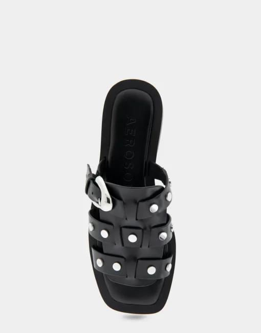 Comfortable Women's Fisherman Flat Slide Sandal in Black Leather
