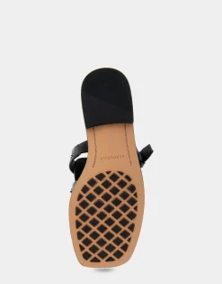 Comfortable Women's Fisherman Flat Slide Sandal in Black Leather