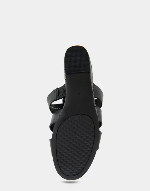 Comfortable Women's Fisherman Mid Wedge Slide in Black Faux Leather