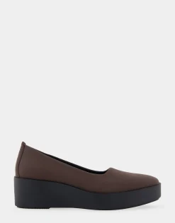 Comfortable Women's Flatform Shoe in Brown Stretch Gabardine Fabric
