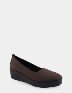 Comfortable Women's Flatform Shoe in Brown Stretch Gabardine Fabric