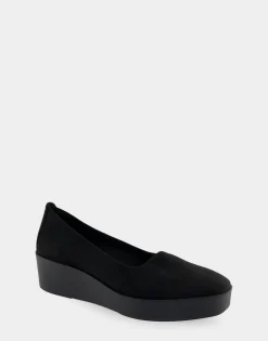 Comfortable Women's Flatform Shoe in Black Stretch Faux Suede