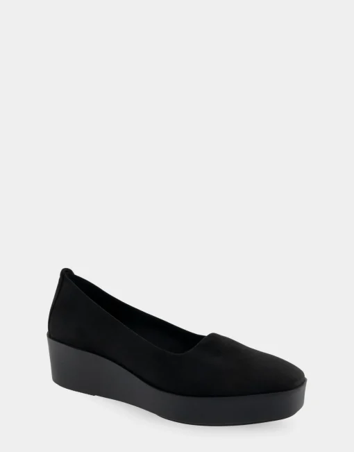 Comfortable Women's Flatform Shoe in Black Stretch Faux Suede