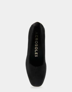 Comfortable Women's Flatform Shoe in Black Stretch Faux Suede