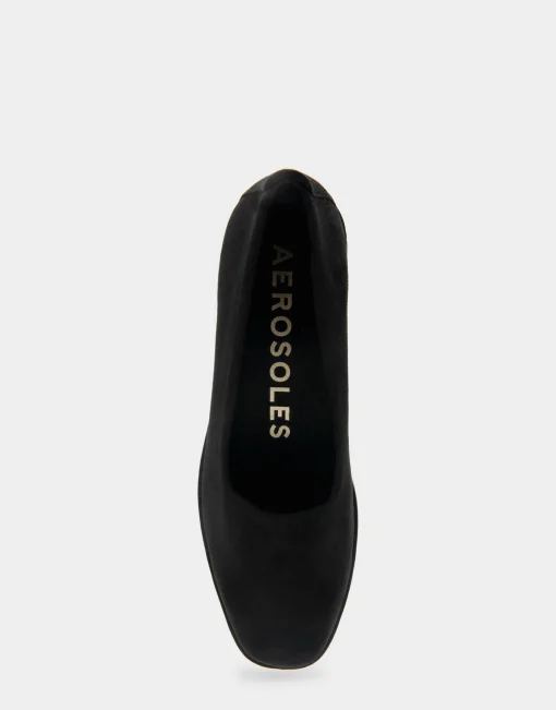 Comfortable Women's Flatform Shoe in Black Stretch Faux Suede