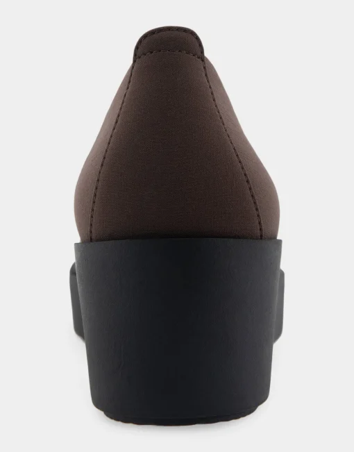 Comfortable Women's Flatform Shoe in Brown Stretch Gabardine Fabric