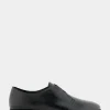 Comfortable Women's Flexible Tailored Menswear Inspired Slip-on Oxford in Black Burnished Leather Leather