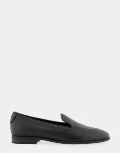 Comfortable Women's Flexible Tailored Clean Loafer in Black Leather