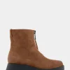 Comfortable Women's Flexible Molded Unit Front Zip Bootie in Tobacco Suede