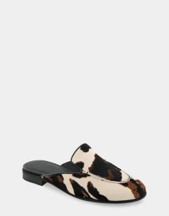 Comfortable Women's Flexible Tailored Loafer Mule in Cow Print Haircalf Haircalf