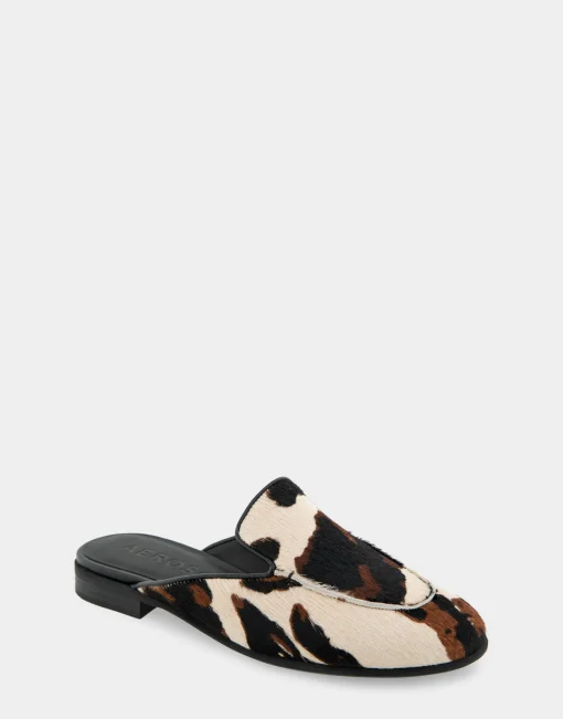 Comfortable Women's Flexible Tailored Loafer Mule in Cow Print Haircalf Haircalf