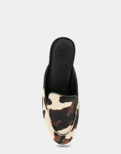 Comfortable Women's Flexible Tailored Loafer Mule in Cow Print Haircalf Haircalf