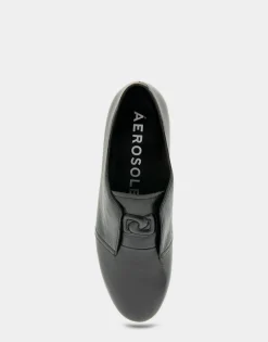 Comfortable Women's Flexible Tailored Menswear Inspired Slip-on Oxford in Black Burnished Leather Leather