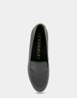 Comfortable Women's Flexible Tailored Clean Loafer in Black Leather